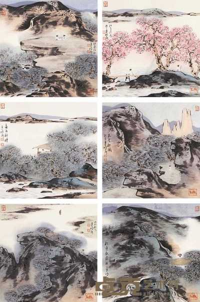 车鹏飞 甲申2004年作 山清水秀 册页（十二开） 34.5×34.5cm×12